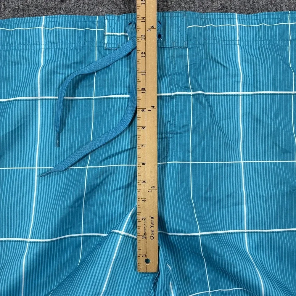 Op Board Shorts Mens Size 3XL Aqua Blue Plaid Swim Trunks Mesh Lined Pockets
